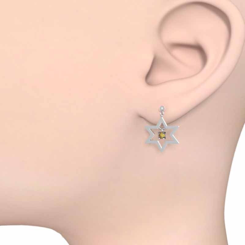 ペア ピアス シトリントパーズ ヘキサグラム 一粒 18金ホワイトゴールド 11月の誕生石 キャッチ付き 中サイズ