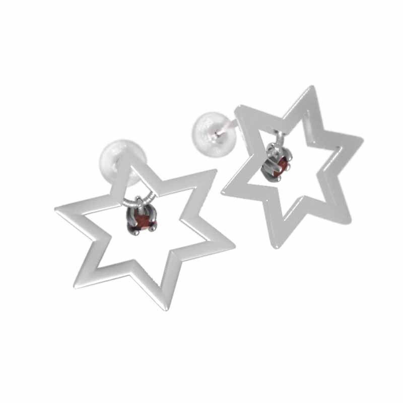 ペアピアス 白金（プラチナ）900 六芒星 1粒石 ガーネット 1月誕生石 キャッチ付き 大サイズ