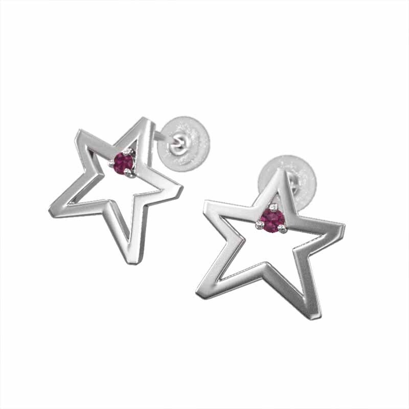 高質で安価 スター Star ピアス ペア ルビー 1粒 ホワイト 7月誕生石 石 ルビー