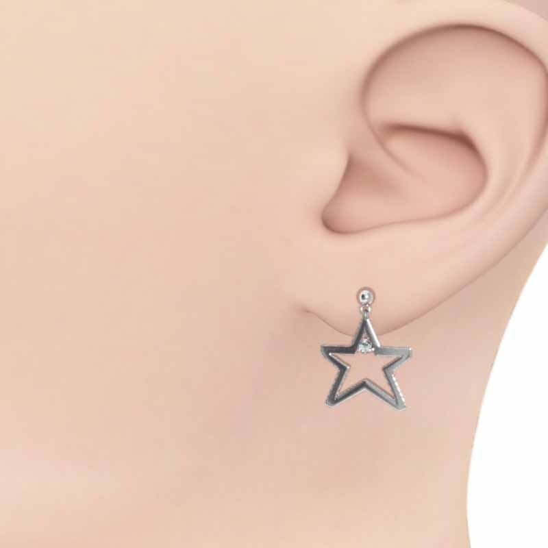 18kホワイトゴールド 六芒星 両耳 ピアス ペリドット 天然ダイヤモンド キャッチ付き 小サイズ