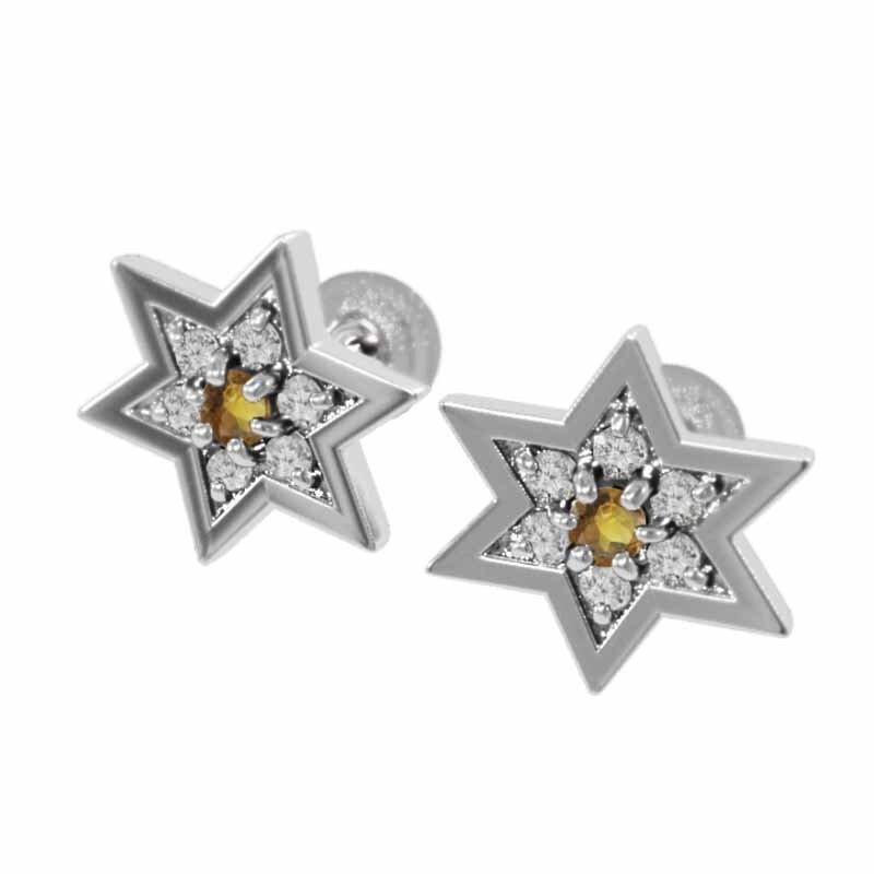 【新発売】 ホワイトゴールドk18 天然 シトリン(黄水晶) 六芒星 ペアピアス その他