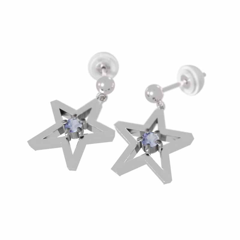 両耳 ピアス 一粒 星の形 タンザナイト 12月誕生石 Pt900 キャッチ付き 中サイズ