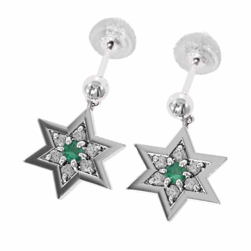 ホット セールの通販 ペアピアス エメラルド 天然ダイヤモンド 六芒星 18金ホワイト ゴールド