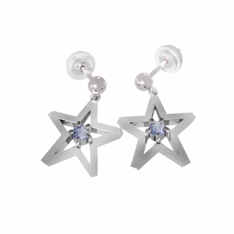  пара серьги Star Jewelry 1 шарик камень танзанит 18 золотой белое золото 12 месяц. зодиакальный камень catch имеется средний размер 