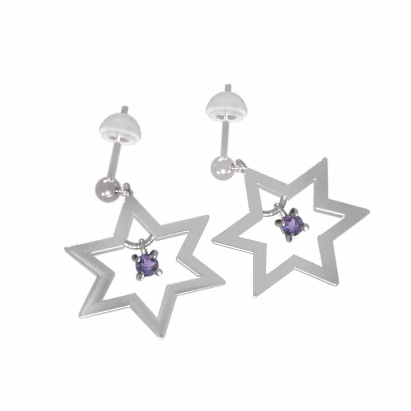 【50%OFF】 アメジスト ペアピアス k18ホワイト 2月誕生石 1粒石 六芒星 ゴールド