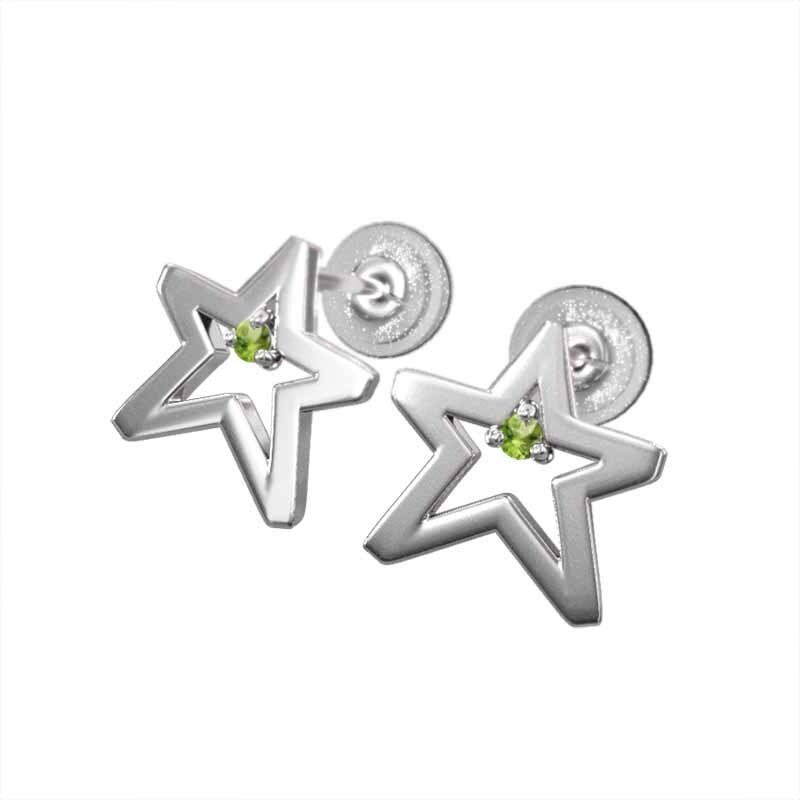 スター ヘッド 一粒 両耳 ピアス ペリドット k18ホワイトゴールド キャッチ付き 小サイズ