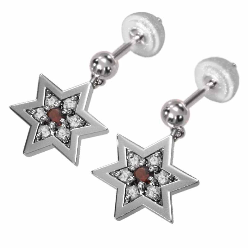 豊富な商品から ガーネット 天然ダイヤモンド ペアピアス 六芒星 k18ホワイト ゴールド
