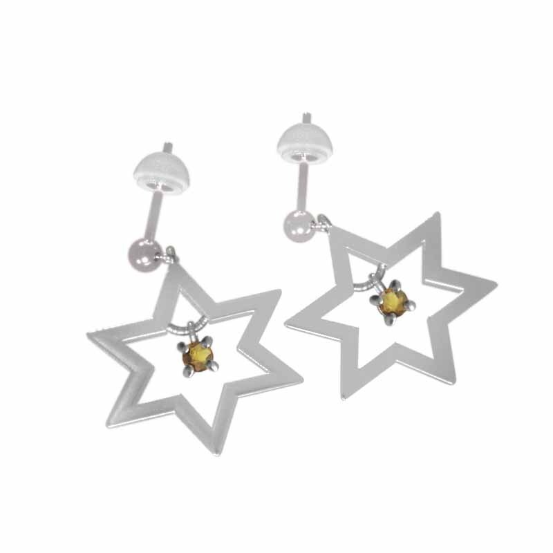 プラチナ900 ペア ピアス 一粒 シトリン 11月誕生石 ヘキサグラム キャッチ付き 大サイズ