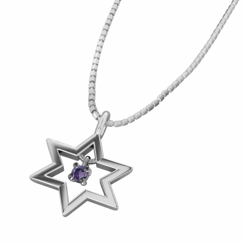 ペンダント ネックレス 10kホワイトゴールド 六芒星 一粒 アメシスト(紫水晶) 2月誕生石 小サイズ