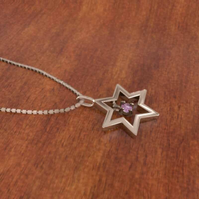  pink sapphire pendant necklace six . star one bead k18 pink gold 9 month birthstone middle size 