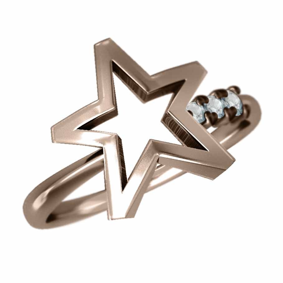 スター 星 スリー ストーン リング アクアマリン k10ピンクゴールド
