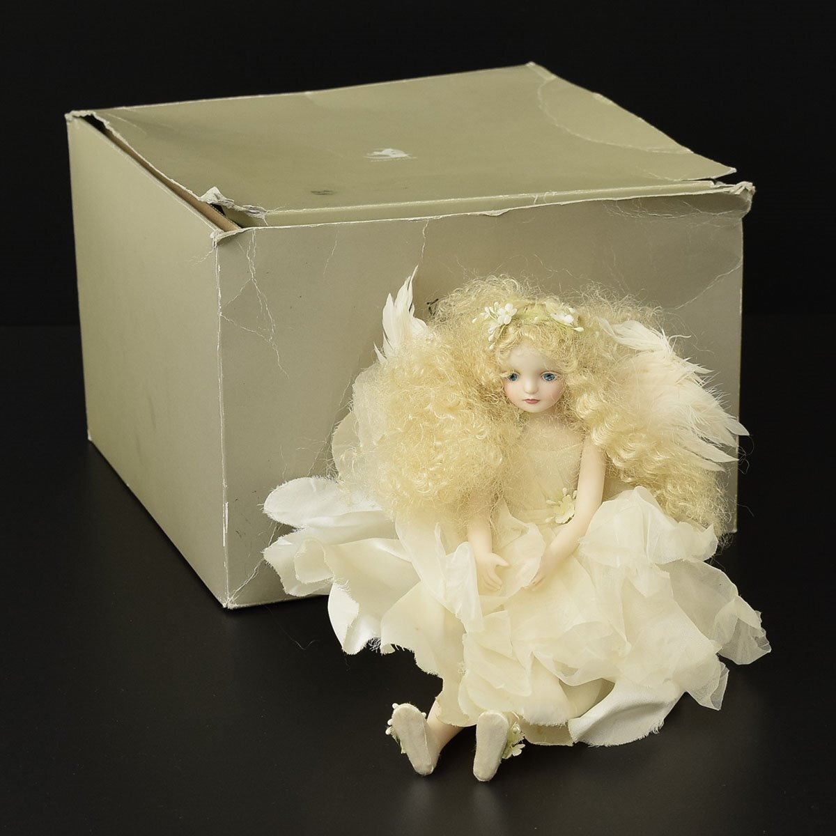 ◎532769 現代人形作家 若月まり子 作 ELFIN FLOWERY エルフィンフローリー 妖精 人形 約25cm 箱付 創作人形 西洋人形 ビスクドール