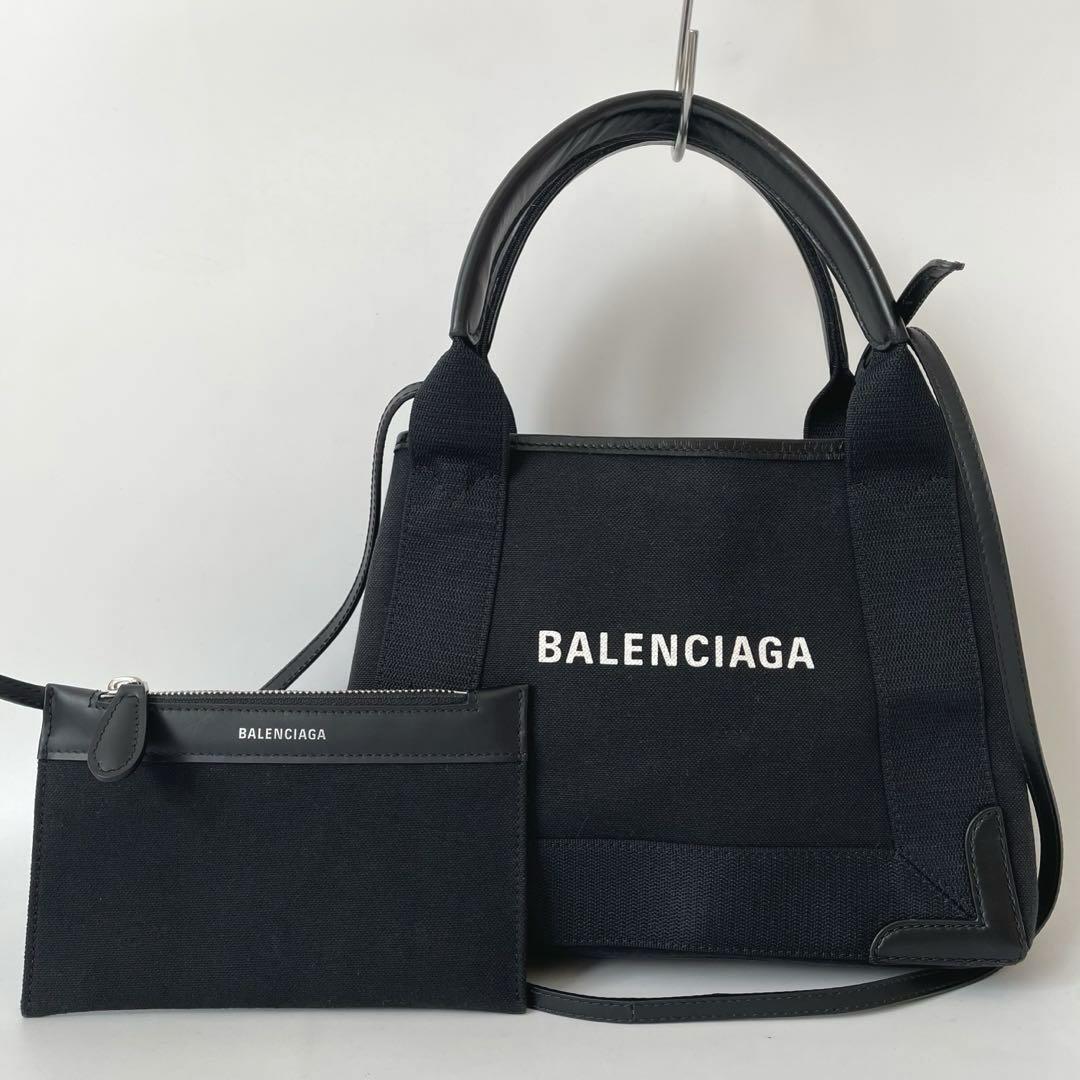 【極美品】BALENCIAGA バレンシアガ ネイビーカバス XS ショルダーバッグ ハンドバッグ 2way スモールカバス キャンバス レザー 390346