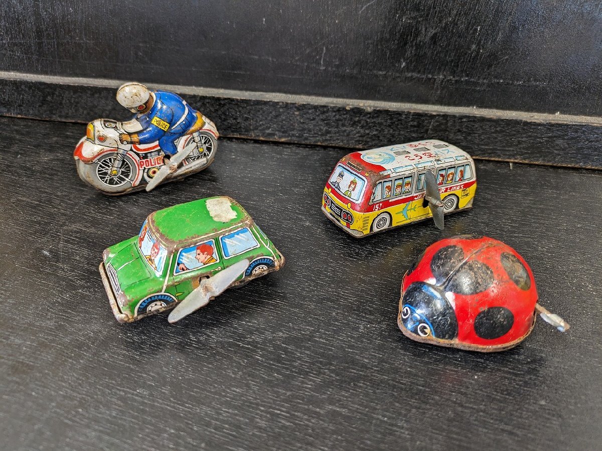 ★☆(鹿児島発送) 【ジャンク品】 ブリキ おもちゃ 乗り物 4個(gè)セット てんとう蟲 外車/車/MTB21E こう空バス/バス/JAL 白バイ/バイク☆★