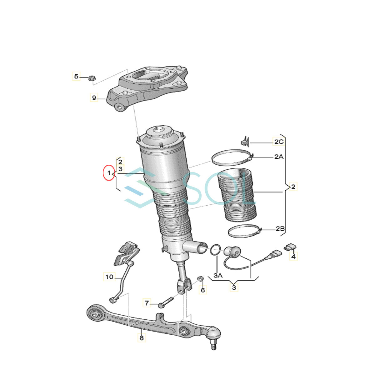アウディ A6 C6(4F2 4F5 4FH) フロント エアサスペンション ストラット エアサス ショック 右側 4F0616040AA 4F0616040S 4F0616040R_画像3