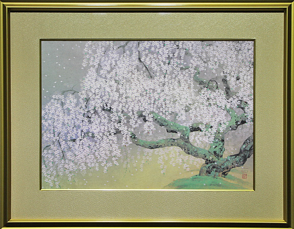 中島千波 「夢殿の枝垂櫻」 岩絵具方式複製画 刷り込みサイン・作品証明シール有り 中島千波 「夢殿の枝垂櫻」 岩絵具方式複製画 刷り込みサイン・作品