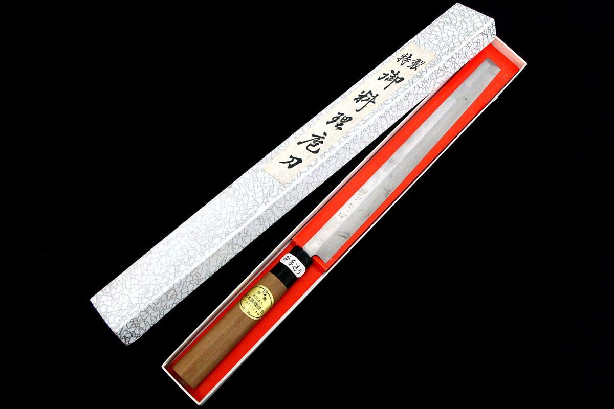 未使用品｜石月 蛸引包丁 八寸 霞 樸柄 PC口輪 外箱付 λA5848-2L2A
