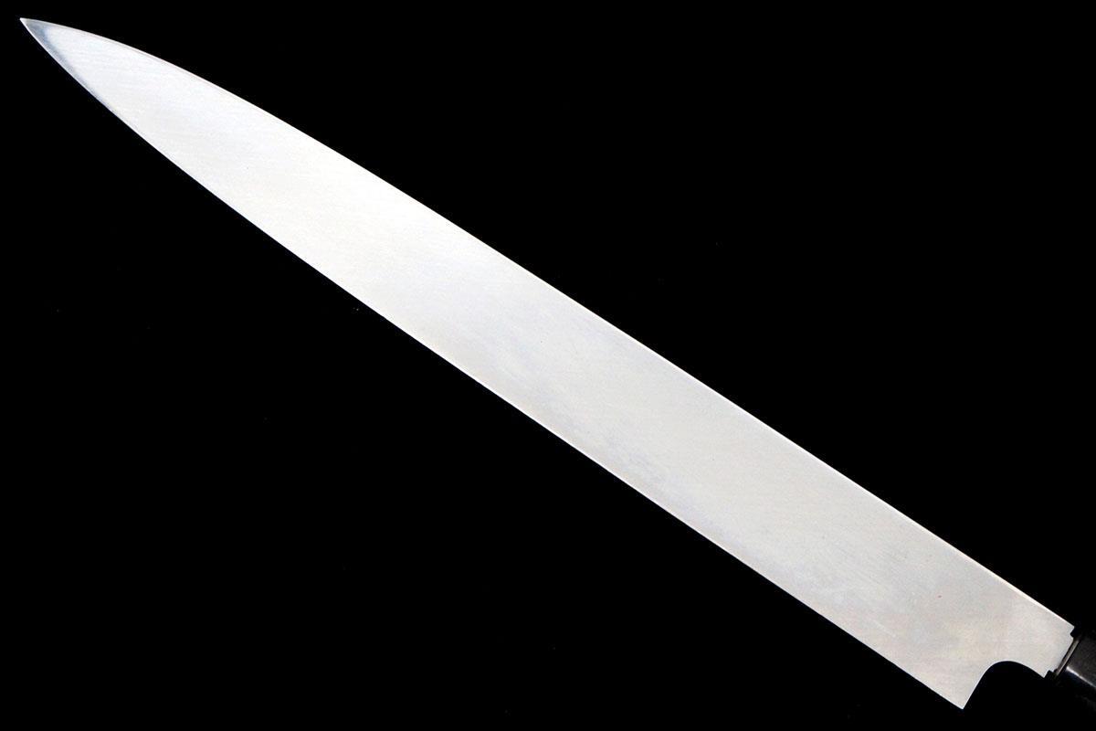 并品｜無銘 柳刃包丁 本焼 尺 黒檀半丸六角柄 白鞘付 KN02-A10286-2L3D