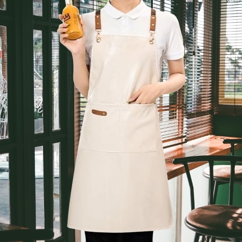 エプロン　キッチン・カフェ等　PU製　防水、防油　ベージュ　バッククロスタイプ　新品　未使用品