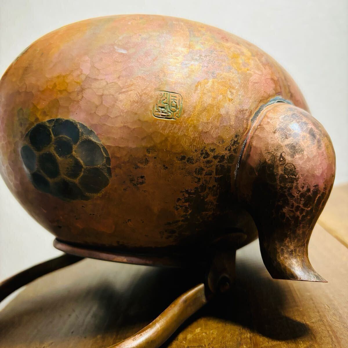 煎茶道具　銅製鎚起　花文　湯沸し　水次　薬缶　M　R6809 煎茶道具 銅製 鎚目文字文 湯沸し 薬罐 時代箱付 U R5154 煎茶