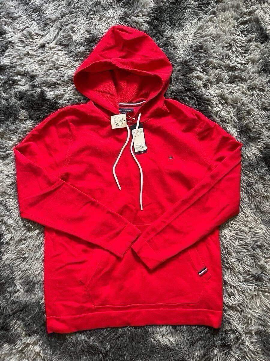 1 jpy ~ tag equipped Tommy Hilfiger sweat parka pull over big size red XL size flag Logo high quality 