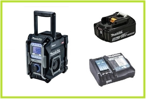 マキタ 充電式ラジオ MR002GZB(黒)+充電器(DC18RF)[USB端子付]+バッテリ(BL1830B)[3.0Ah]【40Vmax/18V/14.4V/10.8V/AC100V対応】