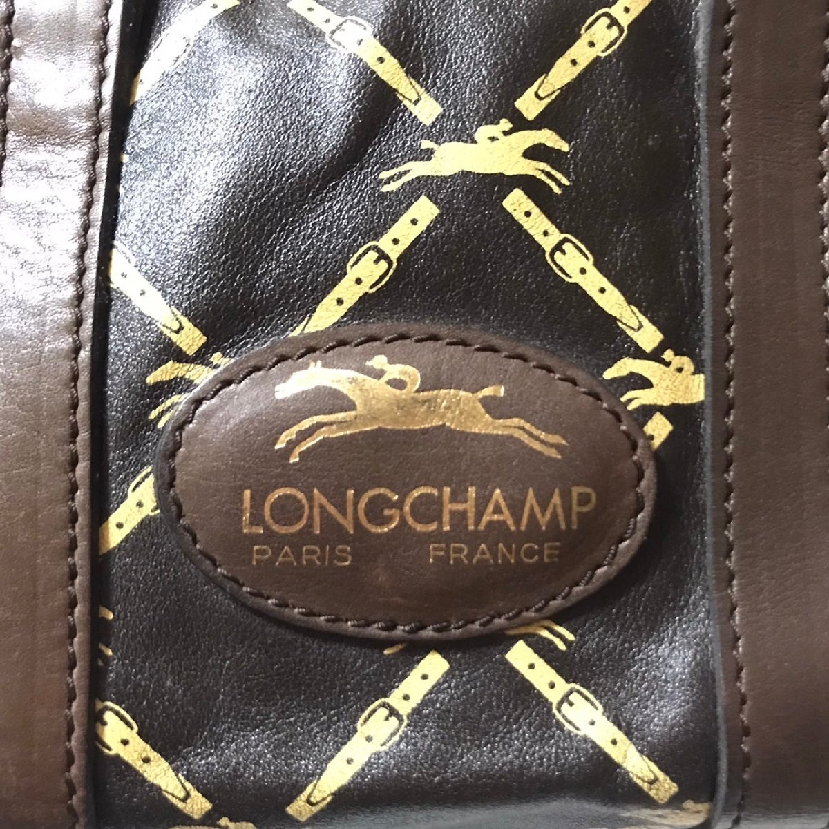 (^w^)b LONGCHAMP Long Champ Boston back 80s 90s Vintage horse pattern travel commuting te-to dressing up unisex Brown /YB0547dd