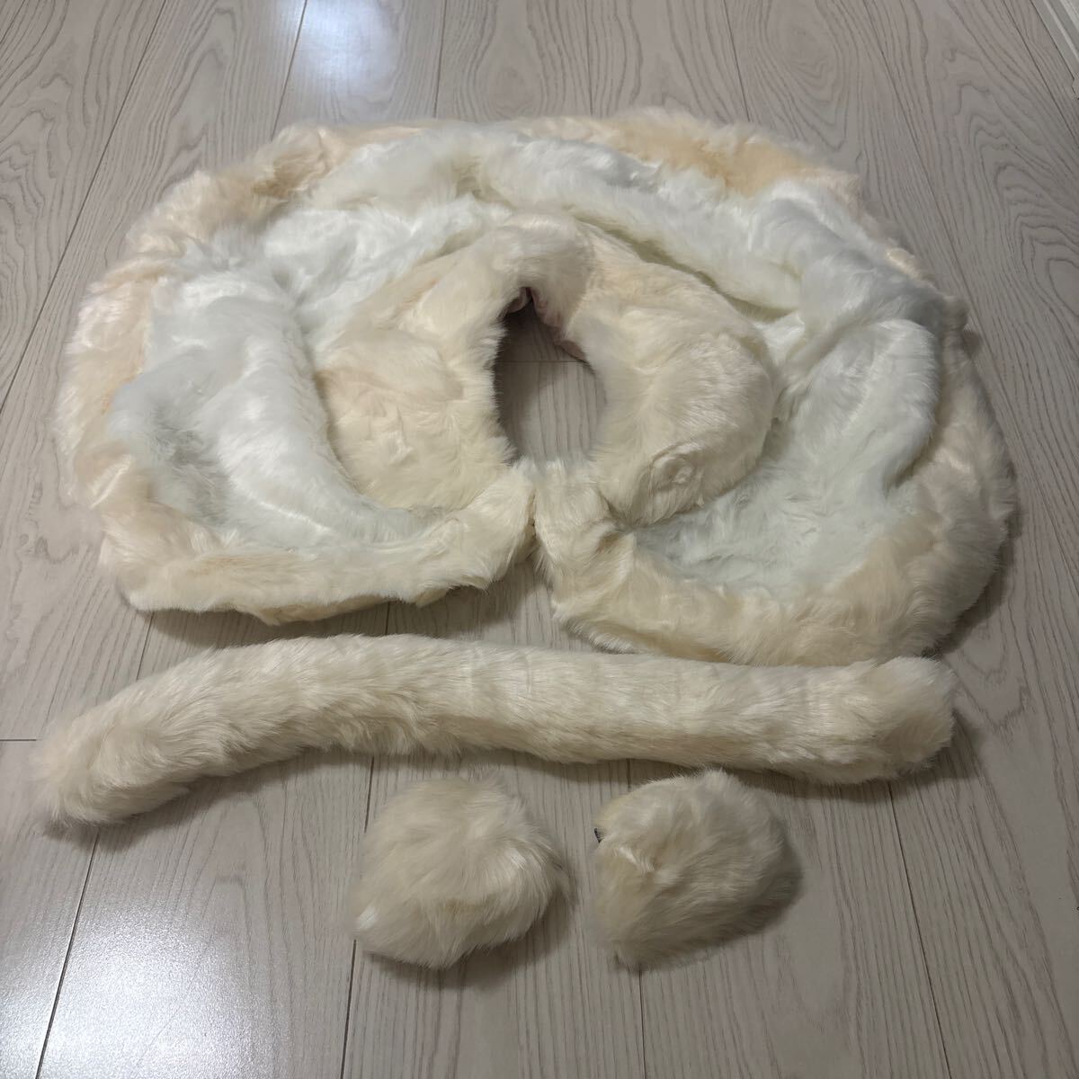 美品●アニマル チェンジ けもみみ&しっぽ&ケープ 子猫/こねこ/白/ホワイト/コスプレ/仮装/猫耳/尻尾/フェリシモ/レディース/動物★2276-4