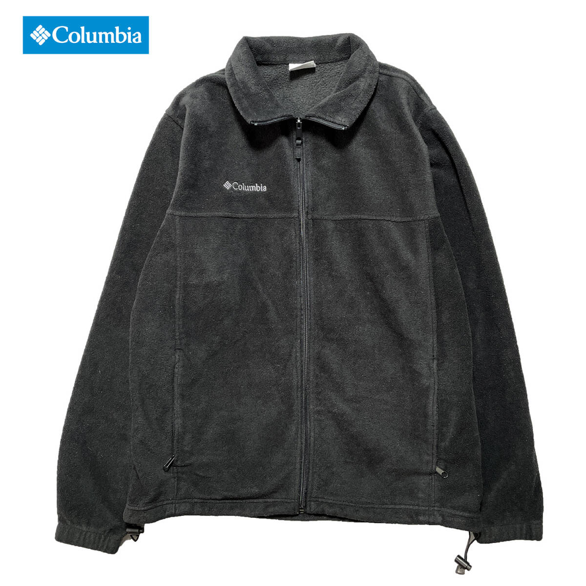 USA 古著 Columbia コロンビア アウトドア ポリエステル フルジップ フリースジャケット メンズL ブラック 黒 中古 AA0364