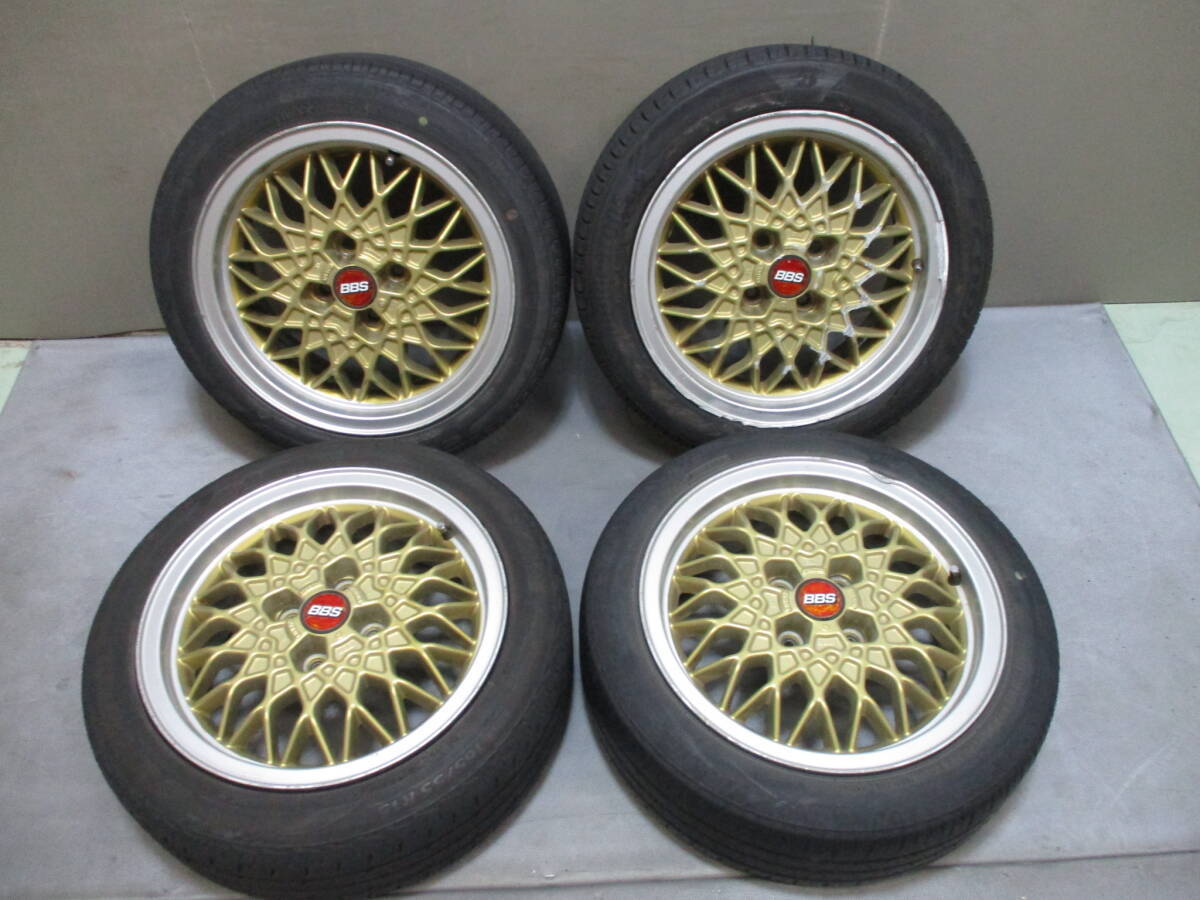 BBSゴールド色メッシュ稀少品？人気のホイール軽自動車等１５インチ６Jオフセット３５PCD１００の４穴