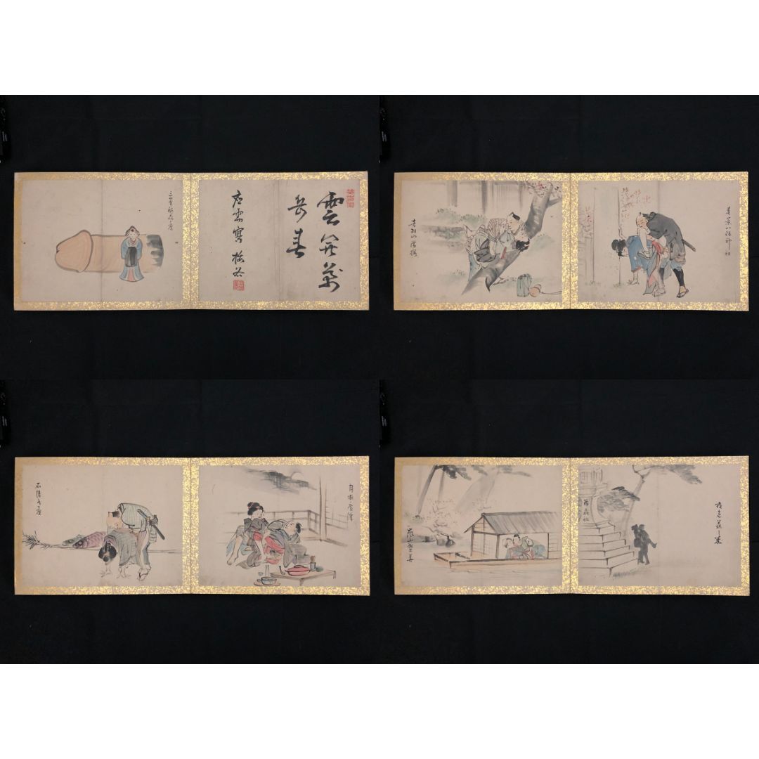 □ 肉筆 春画 紙本 十二図 戦前 明治~昭和初期 浮世絵 枕絵 □ 肉筆 春画 紙本 十二図 戦前 明治~昭和初期 浮世絵 枕絵