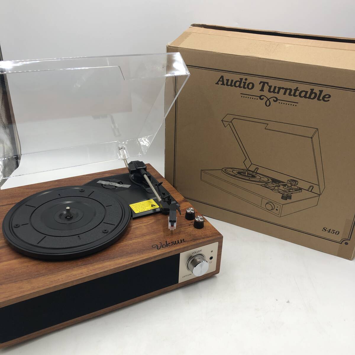 通電確認済】レコードプレーヤー VOKSUN レトロデザイン 木目調 通電確認済】レコードプレーヤー VOKSUN レトロデザイン 木目調