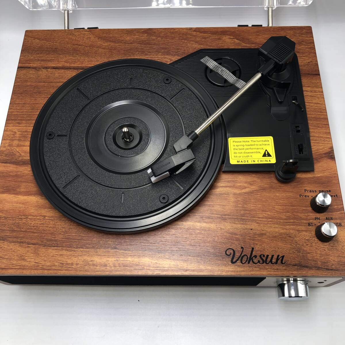 通電確認済】レコードプレーヤー VOKSUN レトロデザイン 木目調 通電確認済】レコードプレーヤー VOKSUN レトロデザイン 木目調