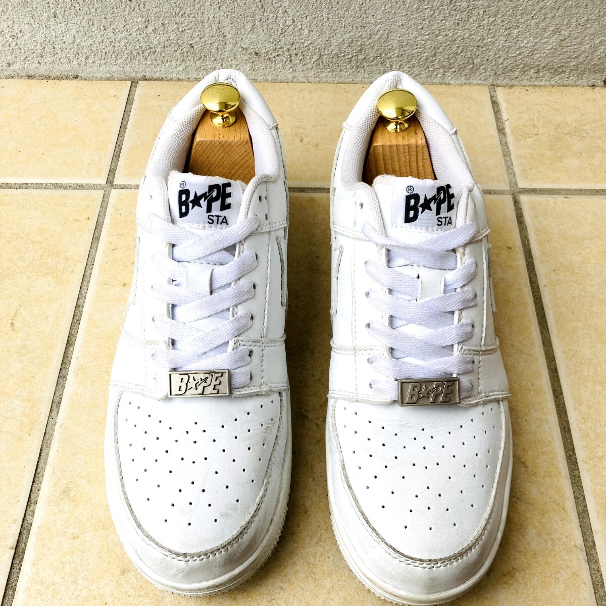 * быстрое решение * Ape APE 9 27cm кожа обувь спортивные туфли кожа спортивные туфли Bape старт BAPESTA белый WH белый мужской 