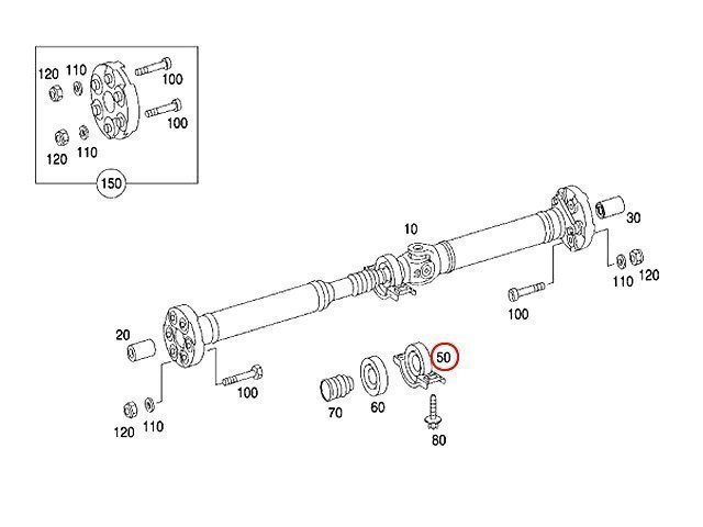 SLK R172 SLK200 SLK350 propeller shaft center bearing support Mercedes Benz 