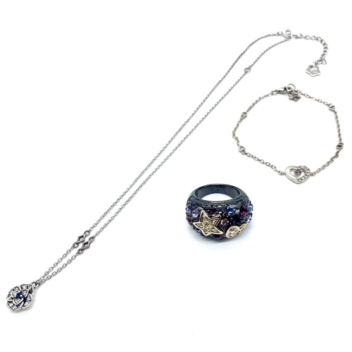 ANNA SUI アナスイ 約27.7g アクセサリーまとめセット SILVER 925 シルバー ジルコニア ブラック ビジュー ハート 星 ネックレス リング