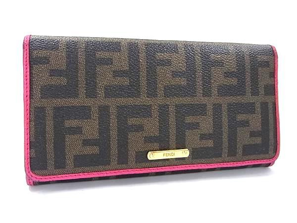 1円 FENDI フェンディ レザー 長財布 ウォレット 札入れ 小銭入れ レディース レッド系 AS4039 1円 FENDI フェンディ ズッカ柄 PVC×レザー 二つ折り 長財布