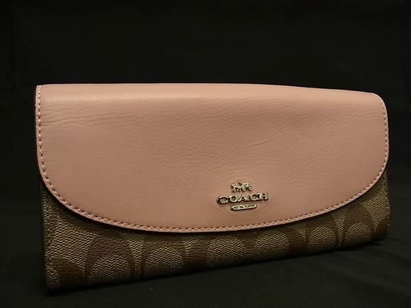 # beautiful goods # COACH Coach signature PVC× leather folding in half long wallet wallet . inserting change purse . lady's brown group DF9364