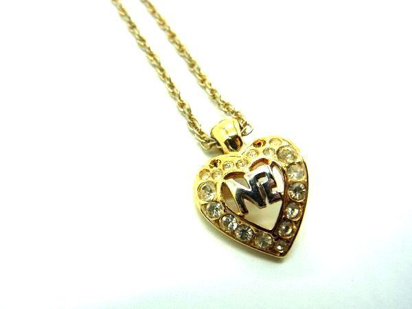 NINA RICCI Nina Ricci rhinestone heart motif Logo motif necklace pendant accessory gold group DE1463