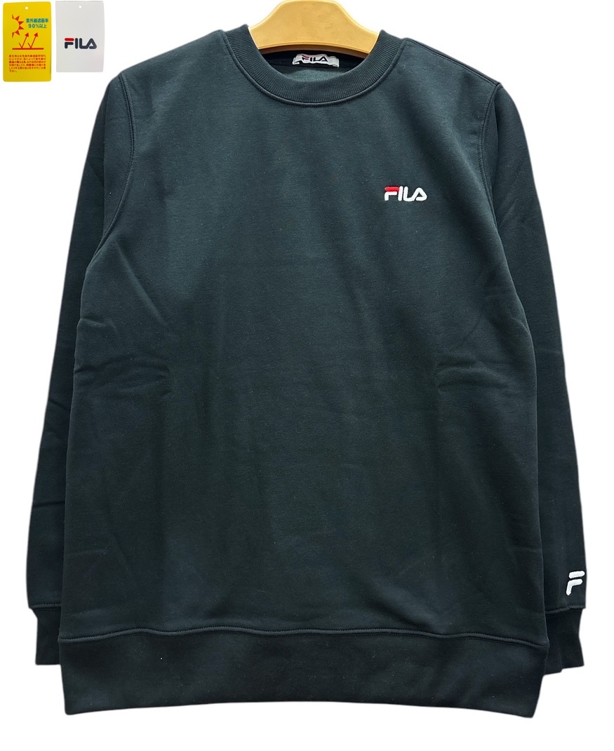 即決★Mサイズ★新品タグ付 FILA フィラ★メンズ 紳士用★ロゴ刺繍 UVカット あったか 裏起毛トレーナー/bk★￥3278_画像1
