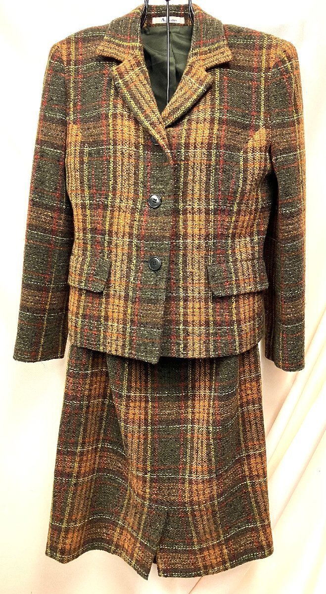 qof.Z6U04　Aquascutum OF LONDON　アクアスキュータム　オブ　ロンドン 　ツイードセットアップ　ジャケットスカート　サイズ9