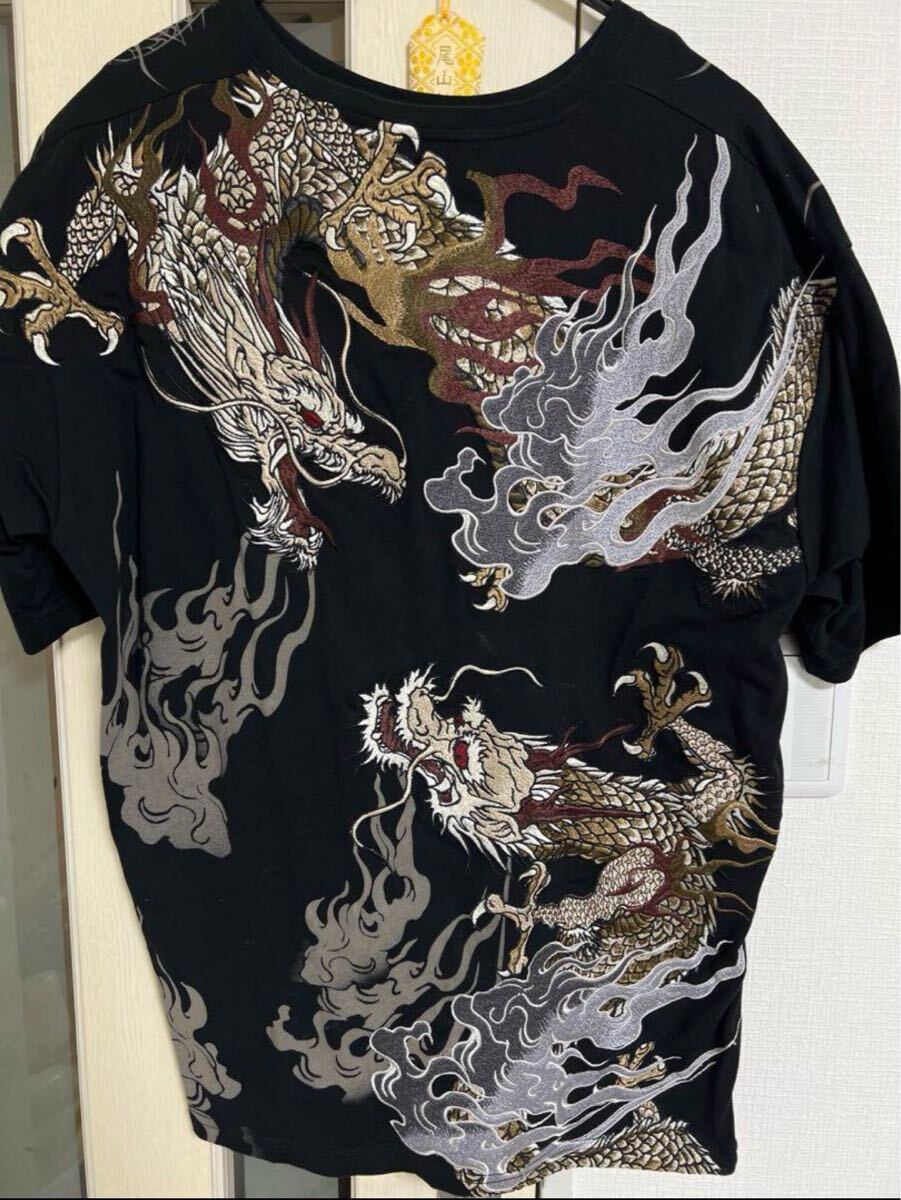 ★絡繰魂 カラクリダマシイ 和柄 Tシャツ メンズ 半袖 粋 睨み龍神 XXL 半袖Tシャツ ブラック 和柄 黒 龍