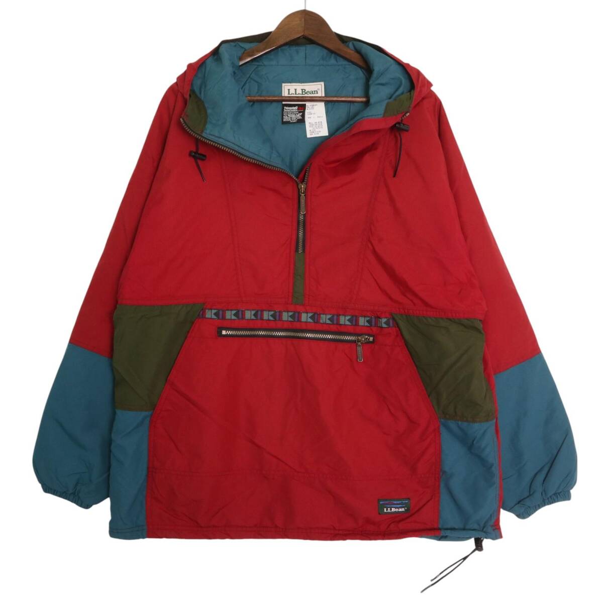 品質一番の USA製 90年代 L.L.Bean A2835 古着 中古 L) (メンズ レッド アウトドア アノラックパーカー 中綿 Thinsulate エルエルビーン 男性用