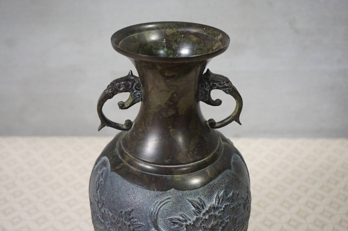 Yahoo!オークション - 高岡銅器 鋳銅 吉秀 花器 花瓶 鳳凰紋 獣