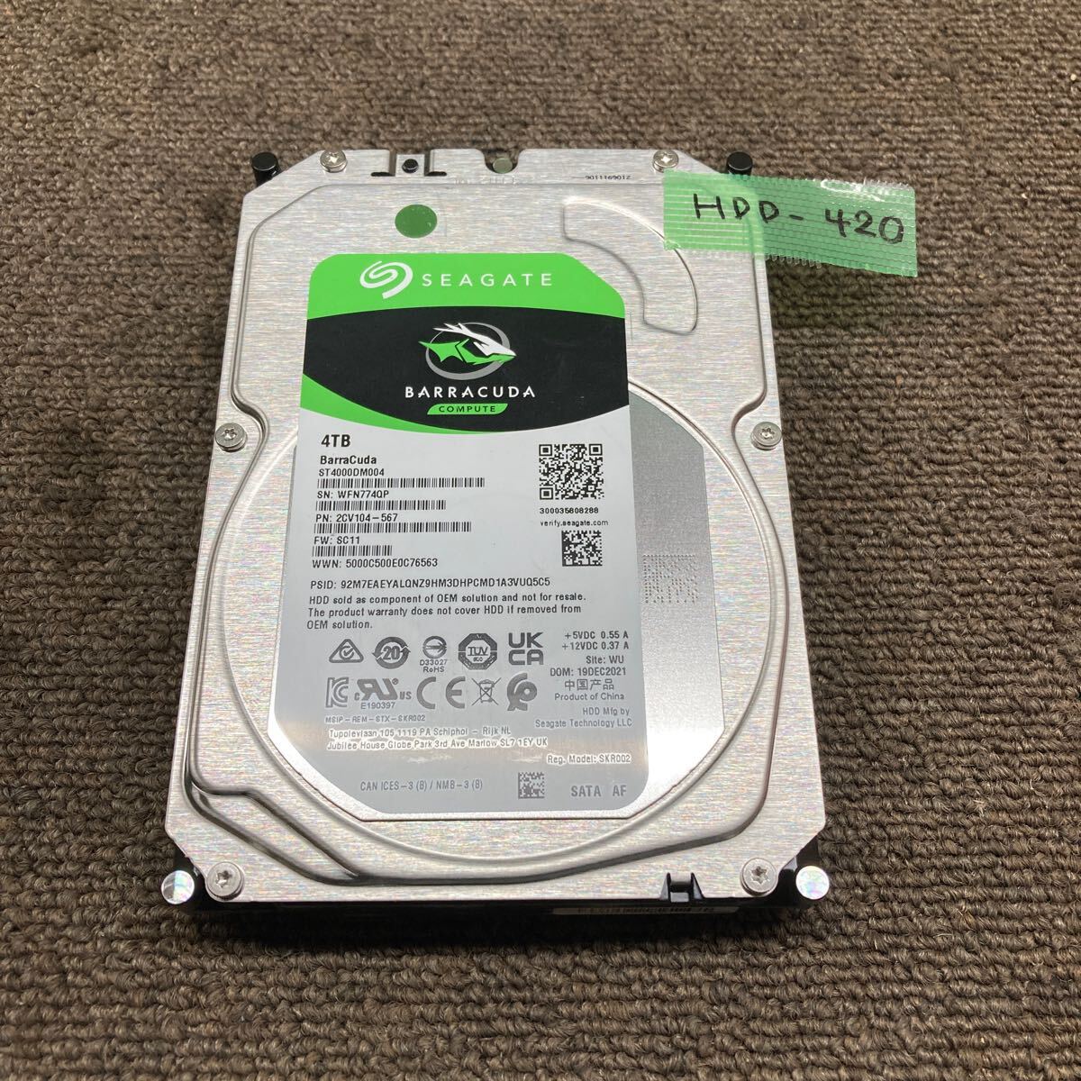 HDD-420 激安 HDD4TB 3.5インチ SATA 14099時間 内蔵HDD SEAGATE ST4000DM004-2CV104 Crystaldiskinfoにて正常品 中古