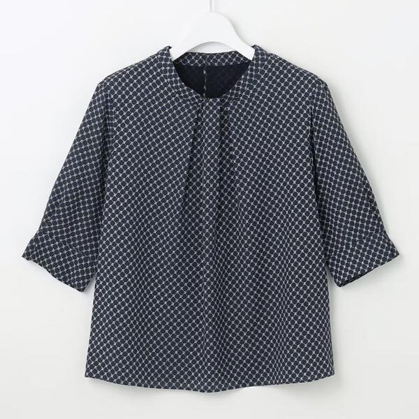 【J.PRESS LADIES】モノグラムプリント ボウタイ風 カットソー 9号（Mサイズ）ブラウス シャツ ジェイプレス レディス 新品