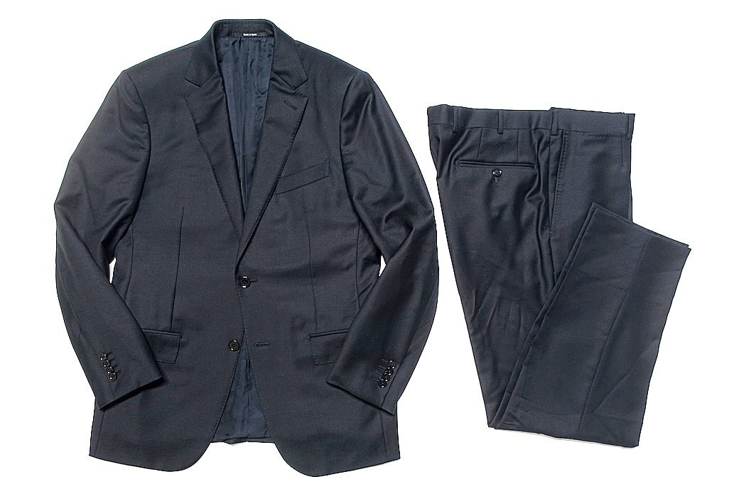 冠婚葬祭可 極美品 Ermenegildo Zegna ゼニア TROFEO トロフェオ ソリッド スーツ セットアップ ウール ブラック 黒無地 メンズ 48