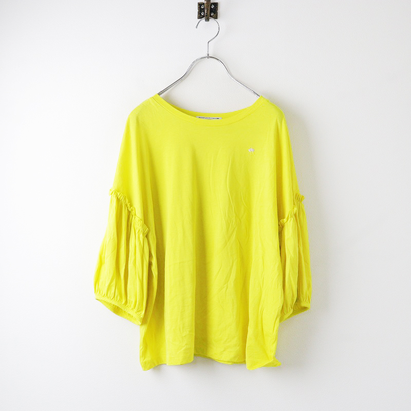 美品 2024SS ミナペルホネン mina perhonen kevyt ハーフスリーブカットソー 40/イエロー ギャザー 半袖 Tシャツ【2400014126785】