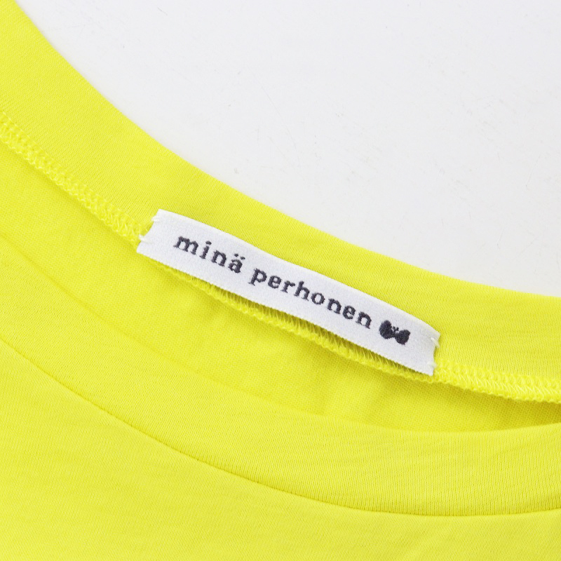 美品 2024SS ミナペルホネン mina perhonen kevyt ハーフスリーブカットソー 40/イエロー ギャザー 半袖 Tシャツ【2400014126785】