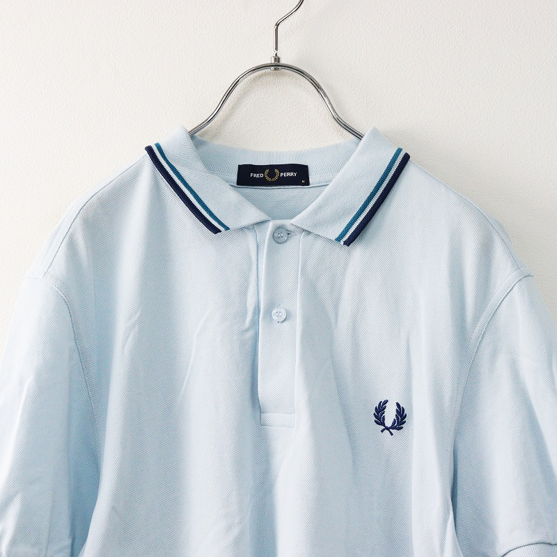 メンズ フレッドペリー FRED PERRY M3600 TWIN TIPPED ロゴ刺入 カノコポロシャツ 半袖 M/薄いブルー サックス【2400014132021】